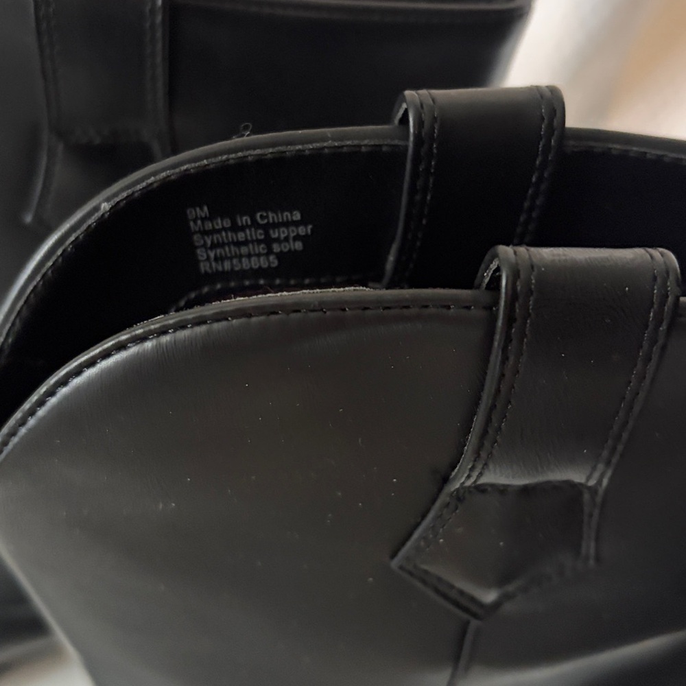BNIB Abound size 9m Black faux Leather Cowgirl Boots pointed toe small heel - Picture 3 of 10